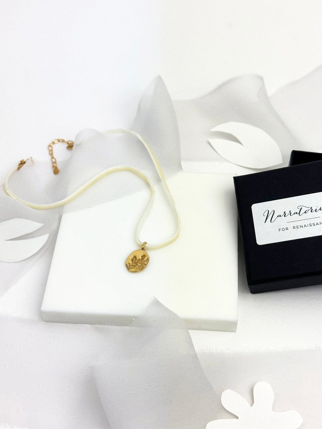 Pressed Bluebell Wild Flower Velvet Chocker Gold Plated