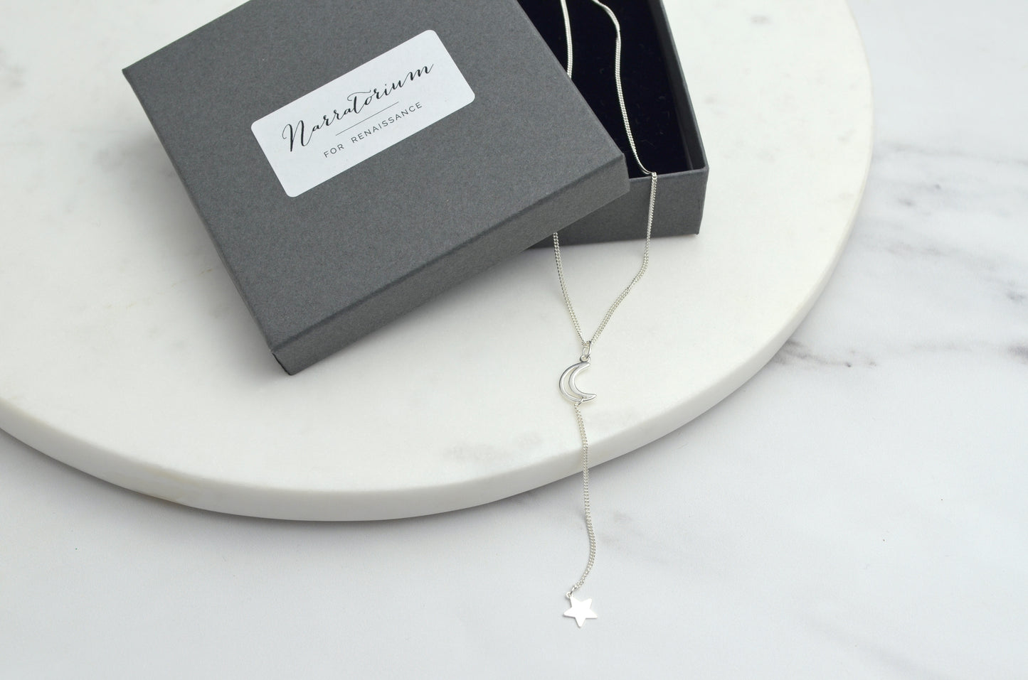 Sterling Silver Crescent Star Lariat Necklace