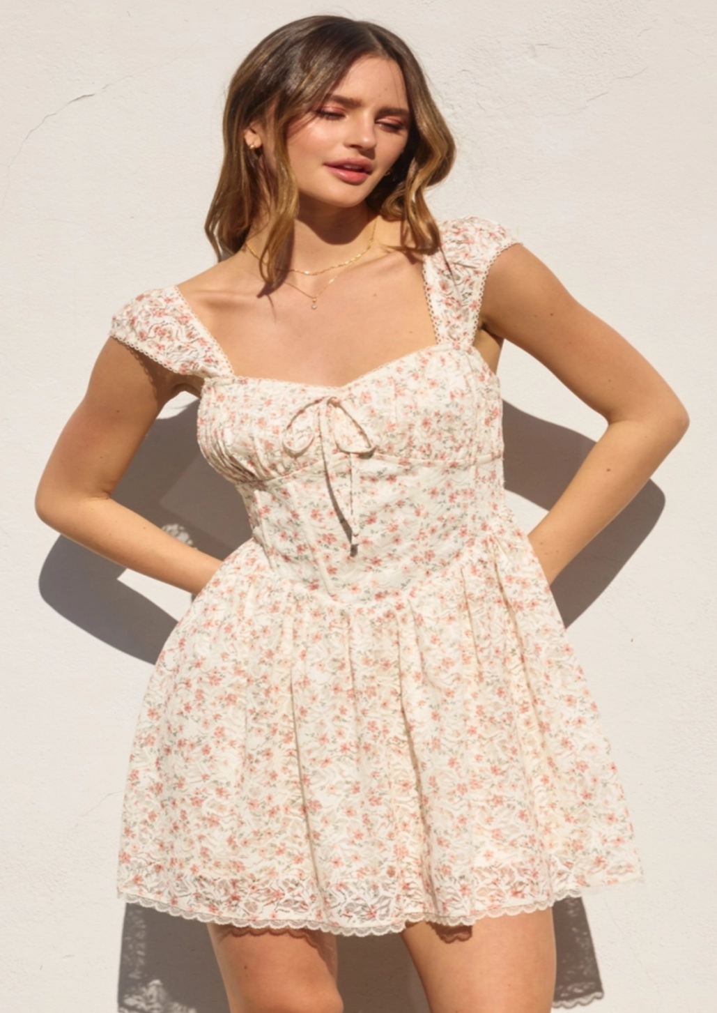 Ditsy Floral Lace Corset Mini Dress