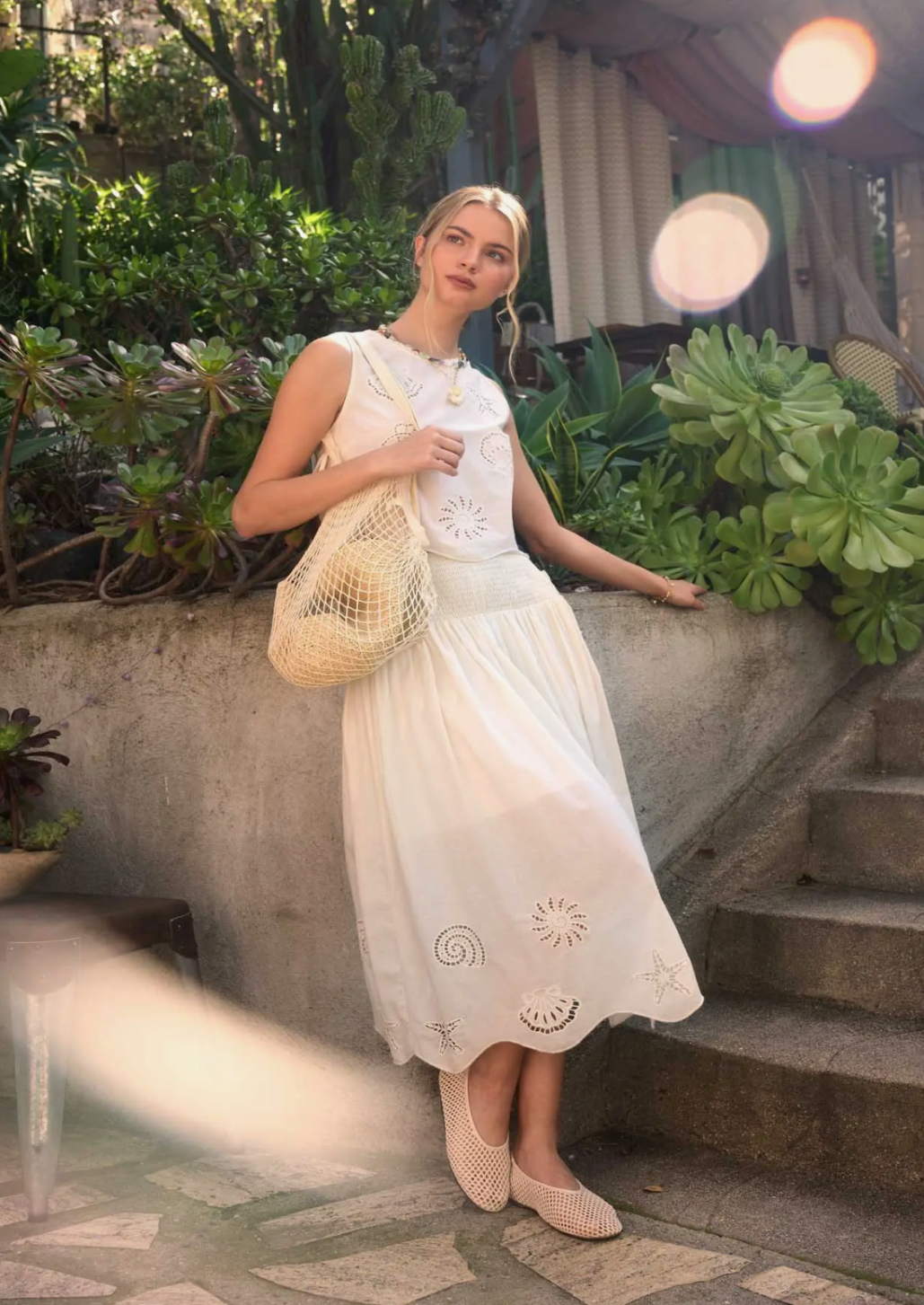 Nautical Eyelet Smocked Waist Skirt