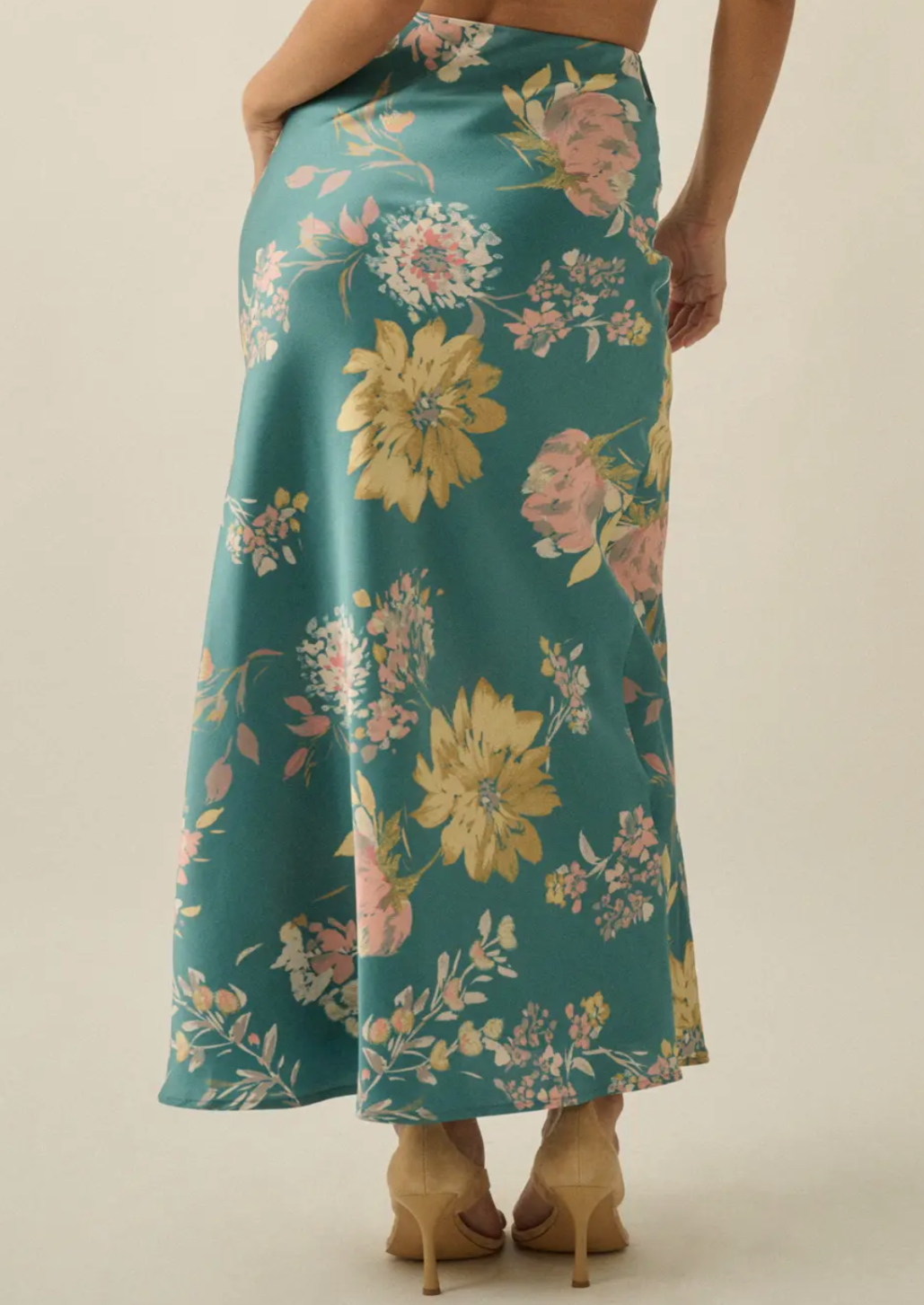 Textured Floral Print Bias Cut Maxi Skirt
