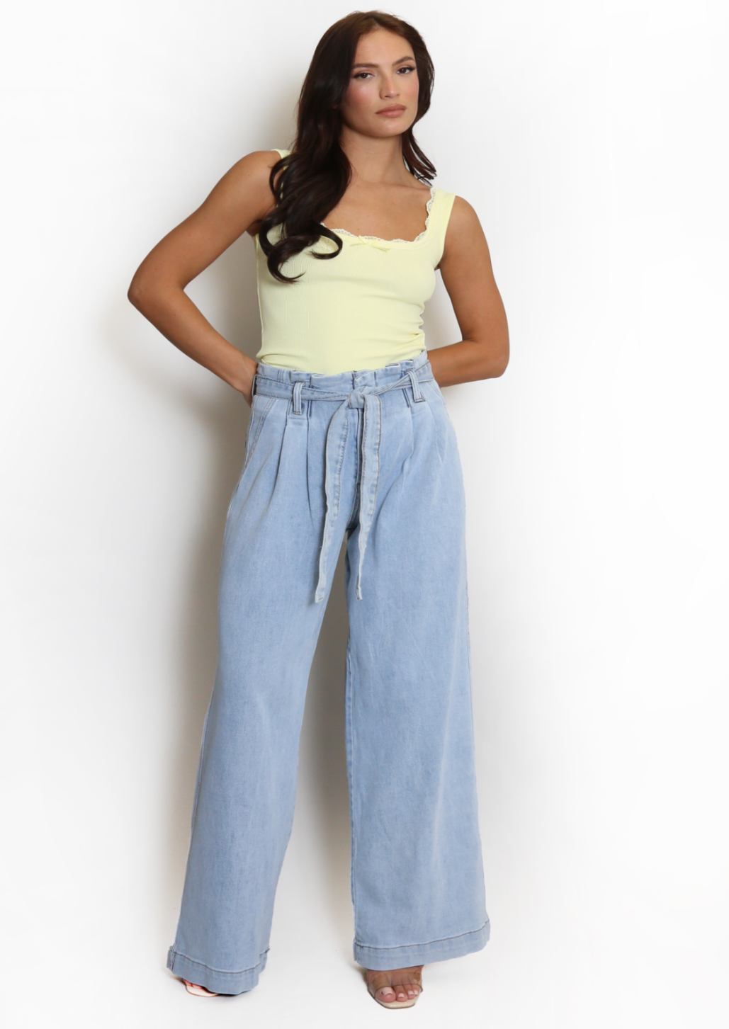 Lace Neckline Yellow Vest Top