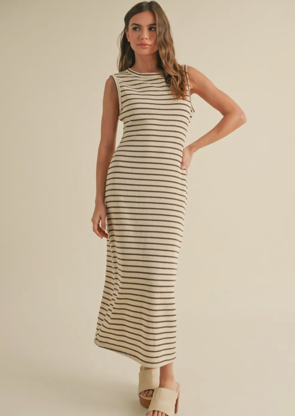 Striped Knitted Button Dress