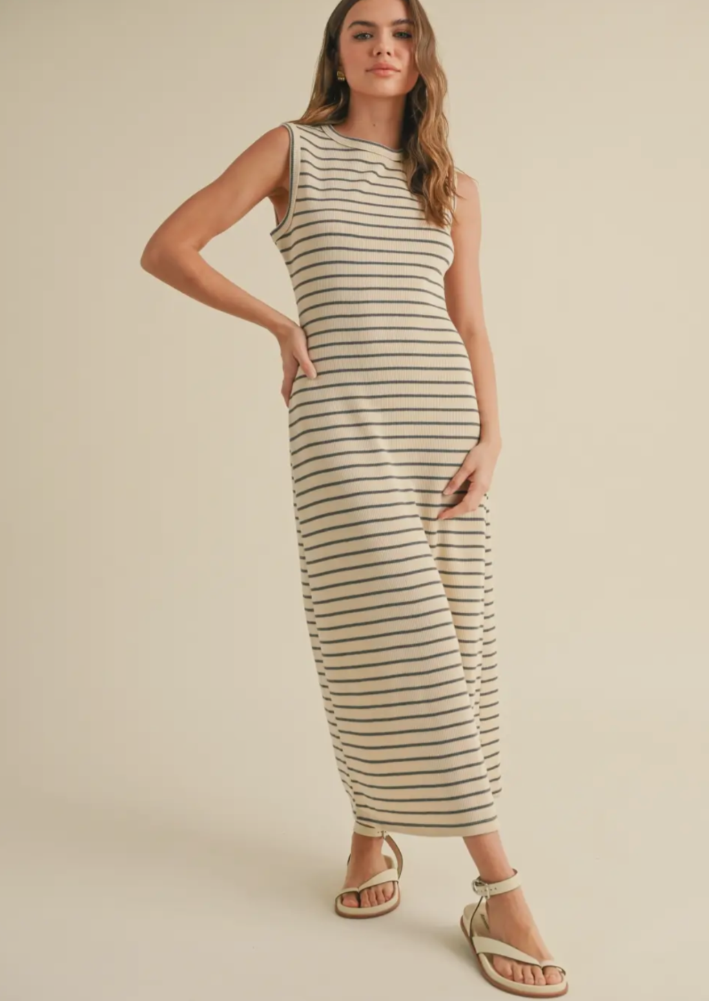 Striped Knitted Button Dress