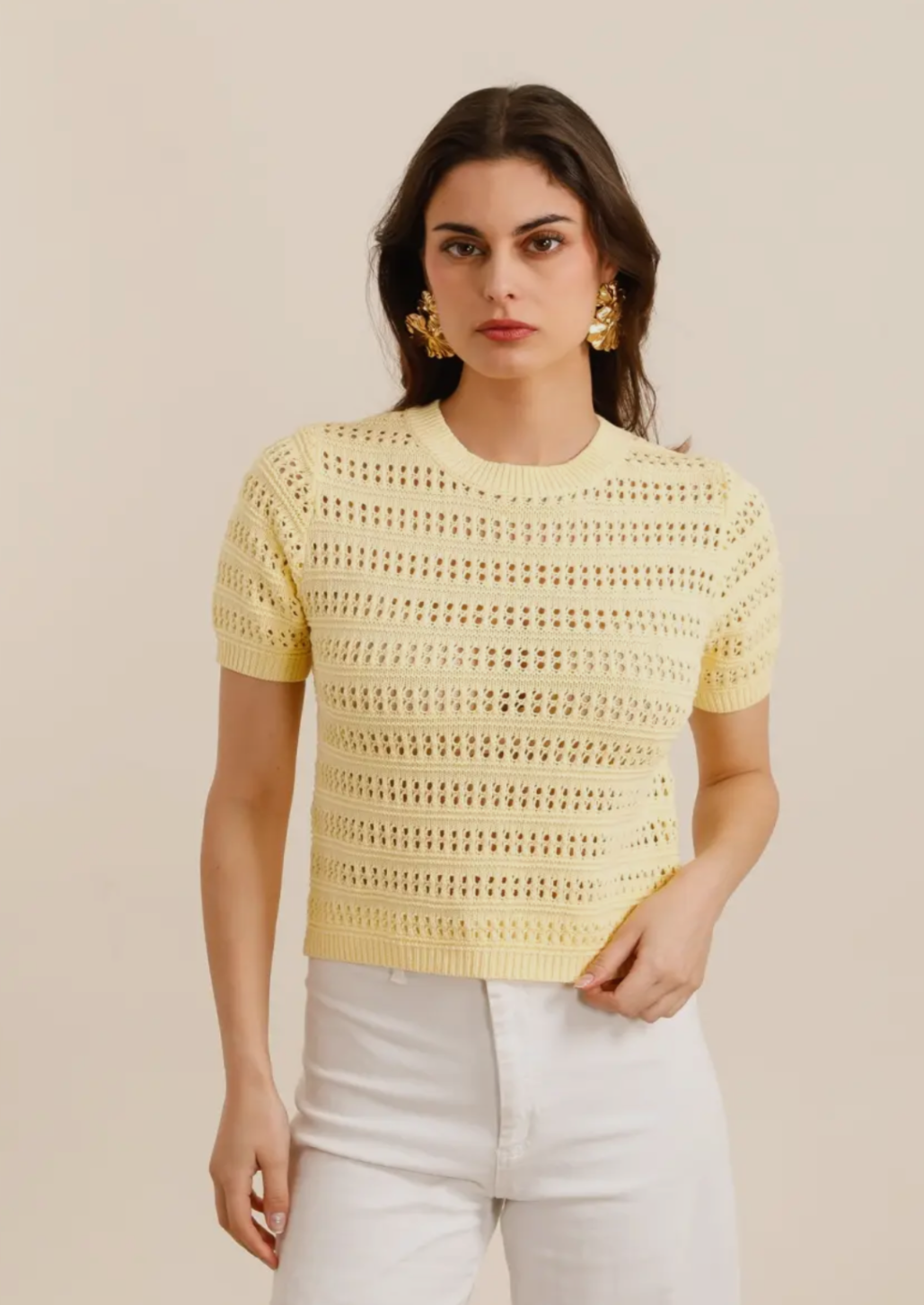 Knitted Yellow Short Sleeve Top
