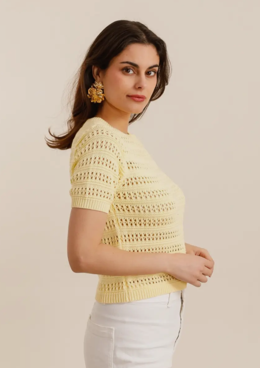 Knitted Yellow Short Sleeve Top