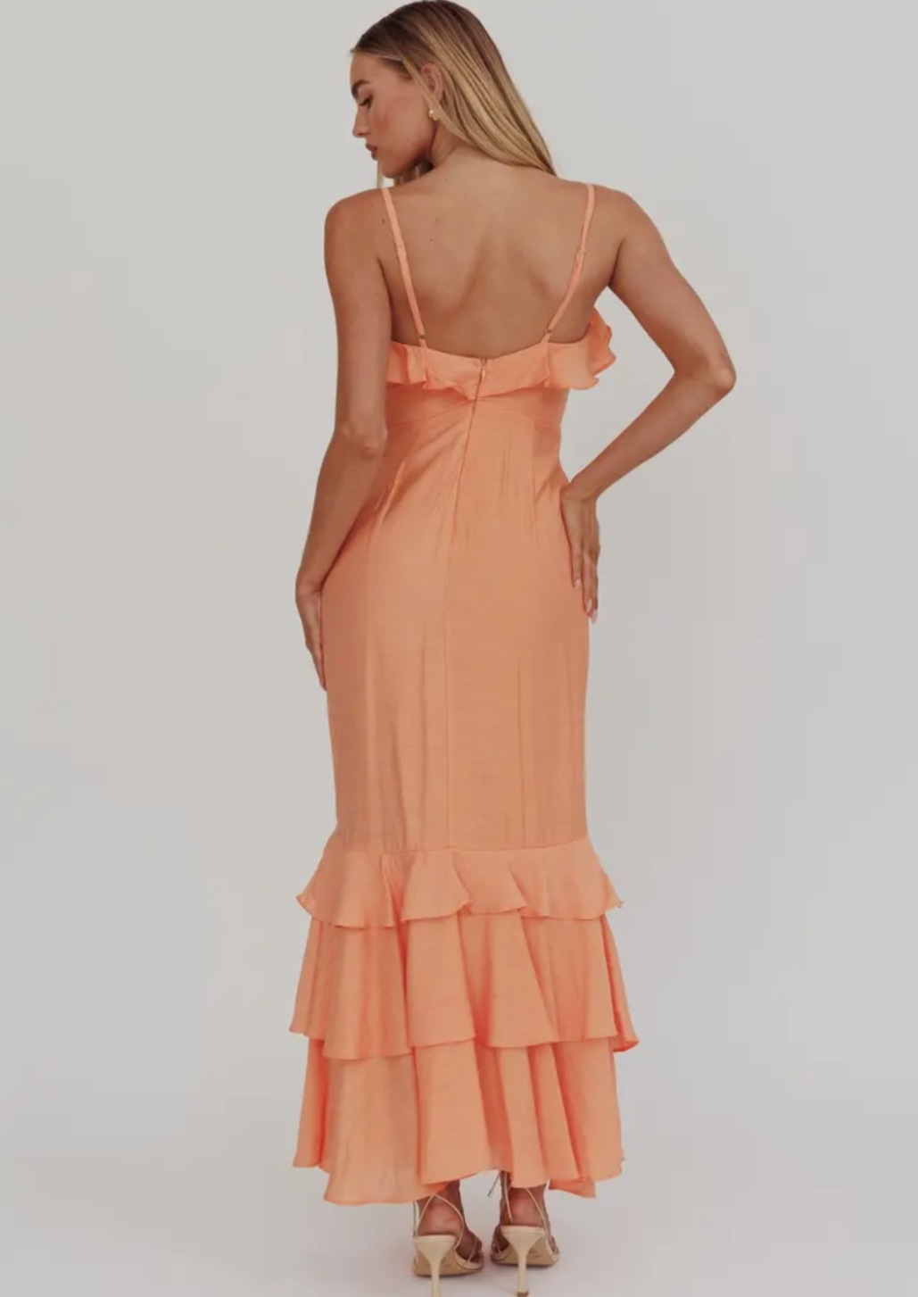 Orange Cross Ruffle Maxi Dress