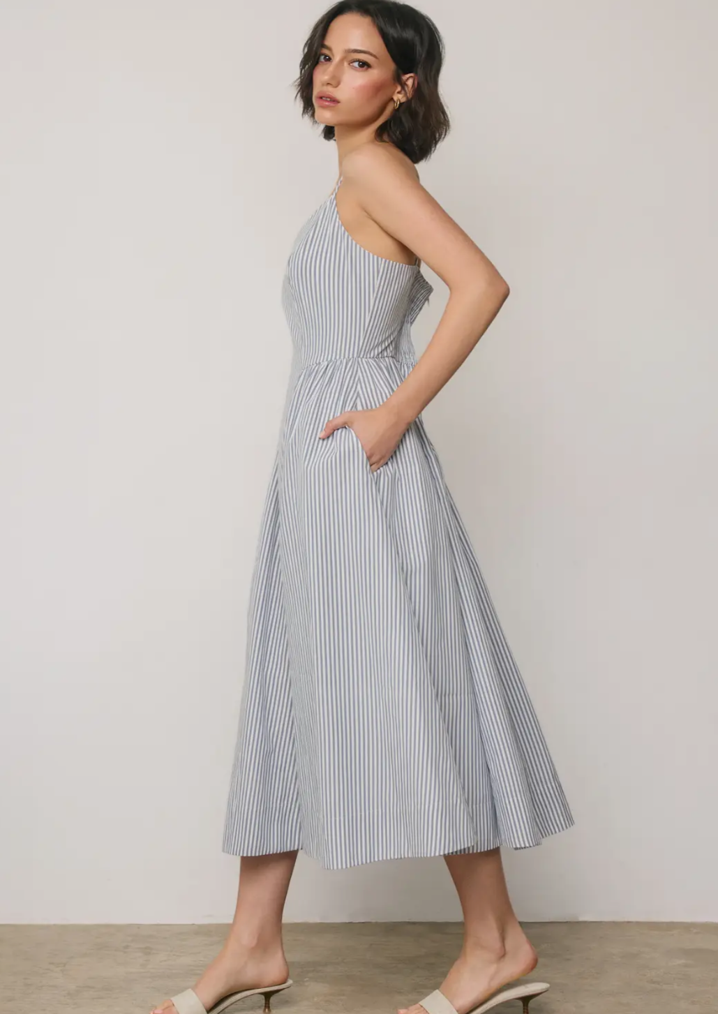 Stripe Gathered Midi Dress