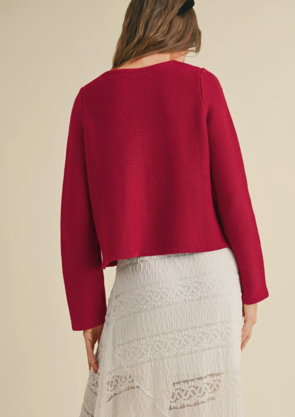 Red Long Sleeve Knitted Tie Front Cardigan