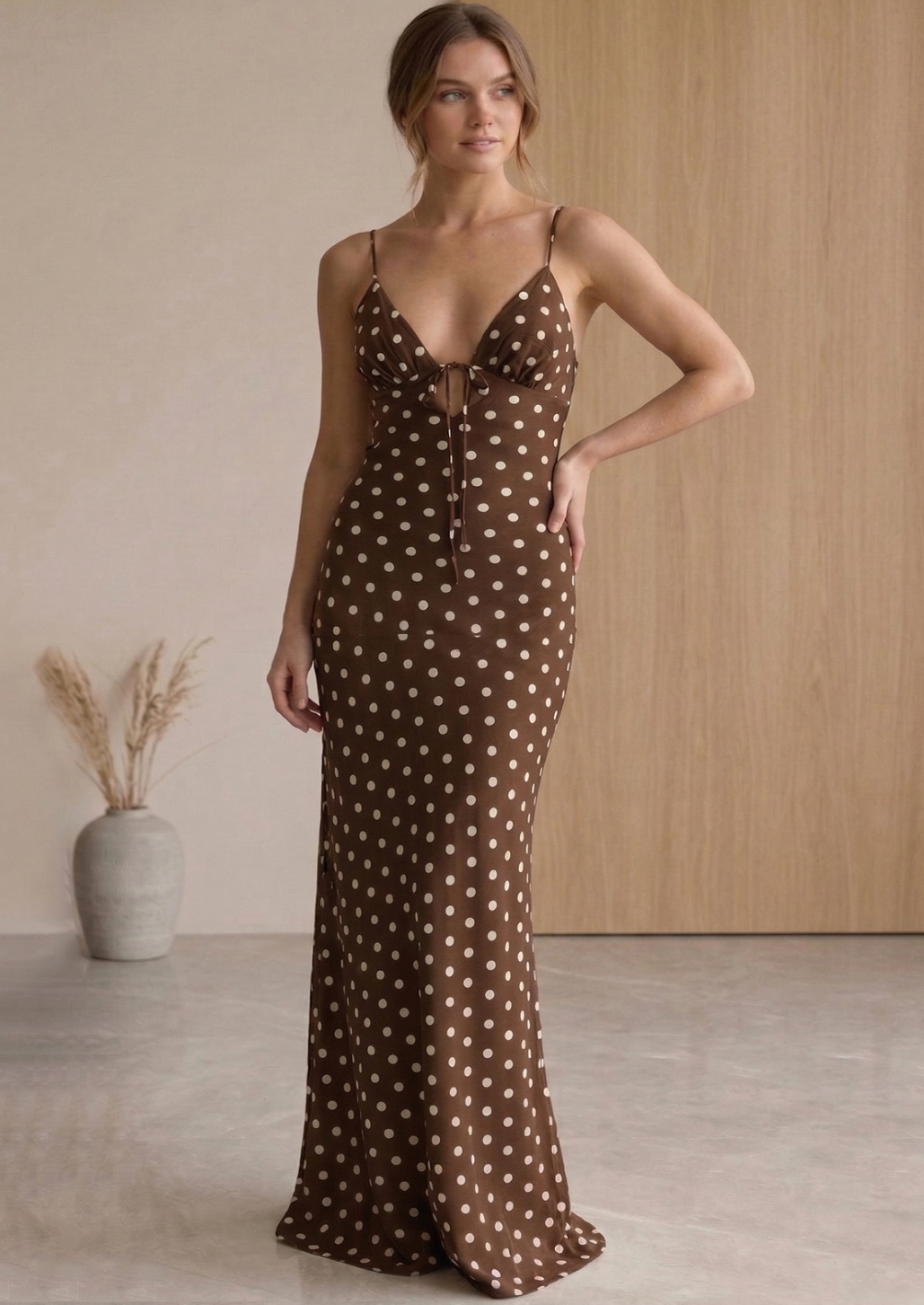 Polka Dot Cut Out Back Maxi Dress