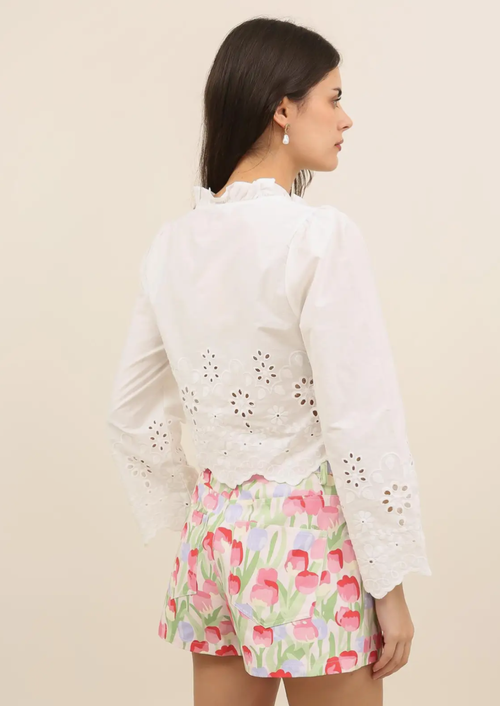 Short Eyelet Blouse With Ruffles