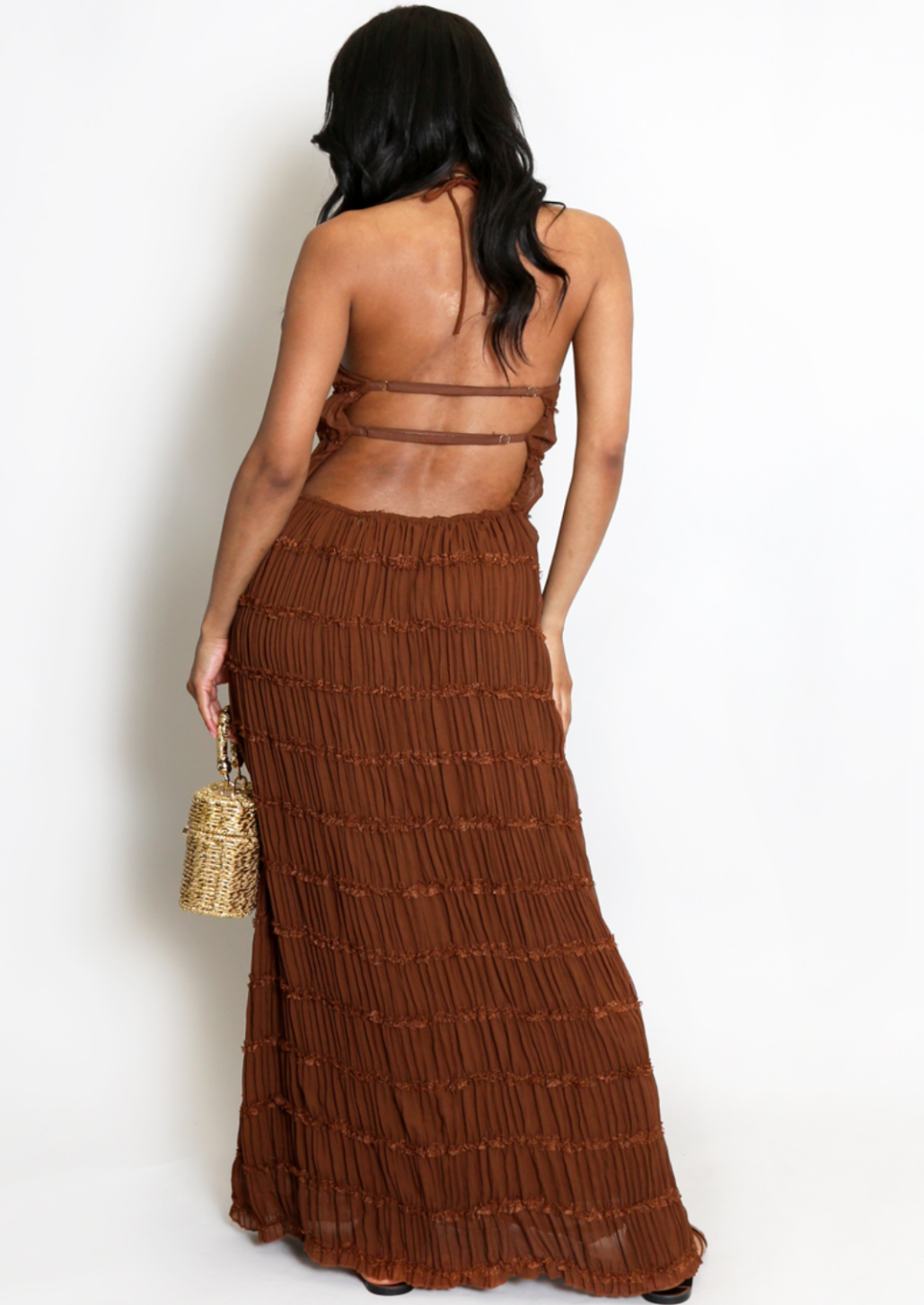 Chiffon Halter Neck Gathered Maxi Dress