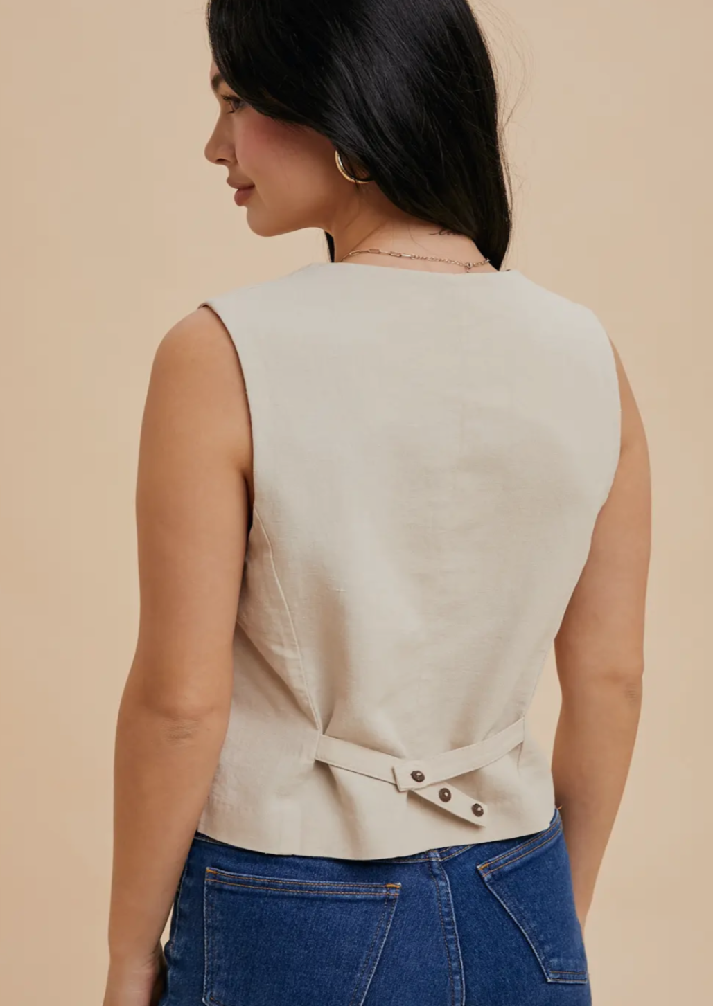 Cotton Linen Blend Button Vest