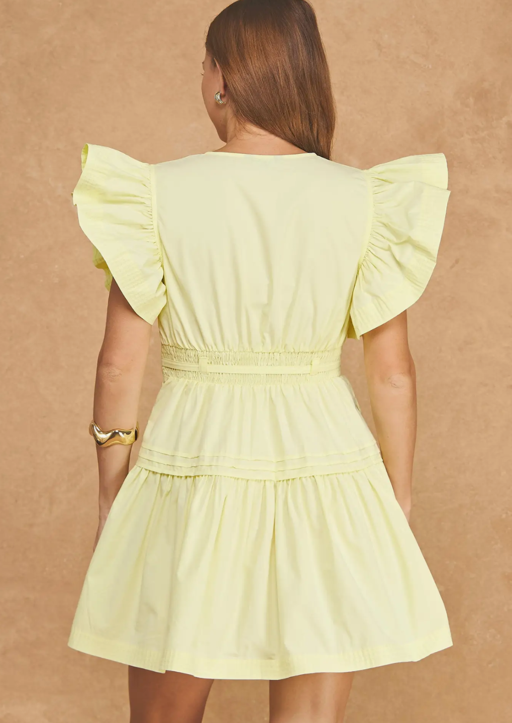 Yellow Flutter Sleeve Poplin Mini Dress