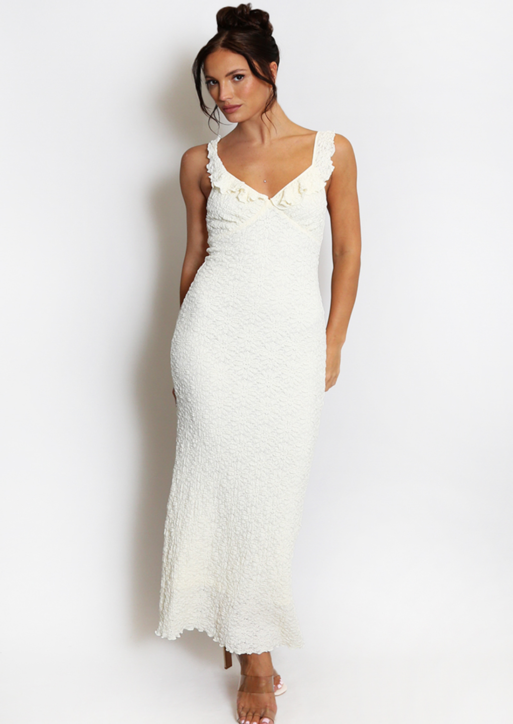 Textured Milkmaid Cream Dress
