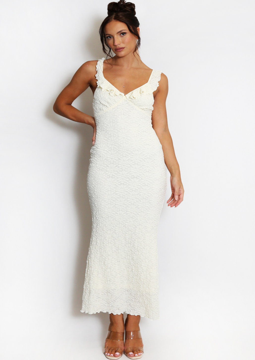 Textured Milkmaid Cream Dress