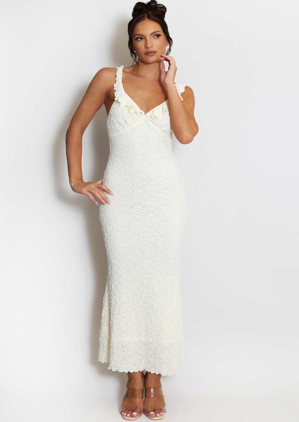 Textured Milkmaid Cream Dress