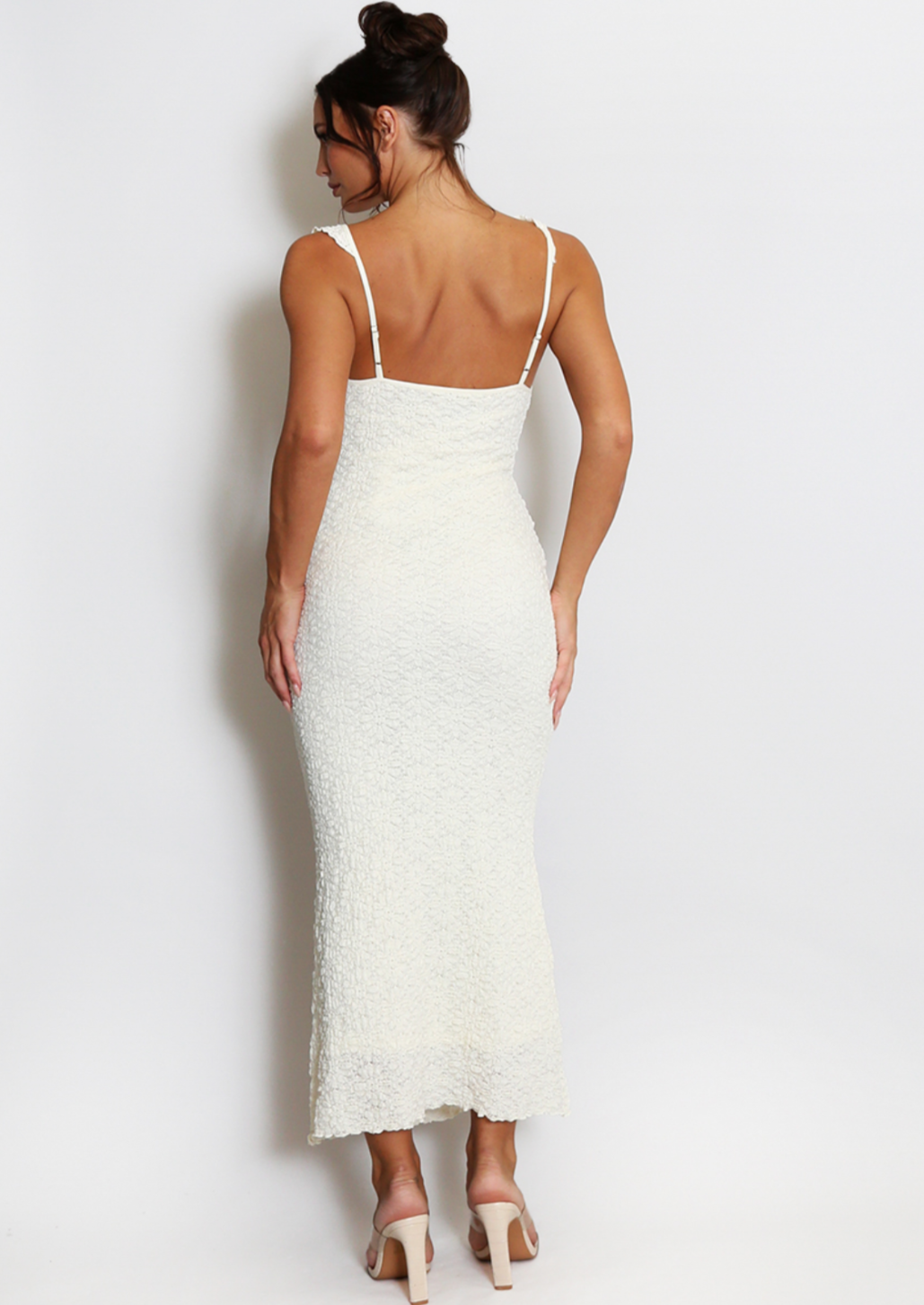 Textured Milkmaid Cream Dress