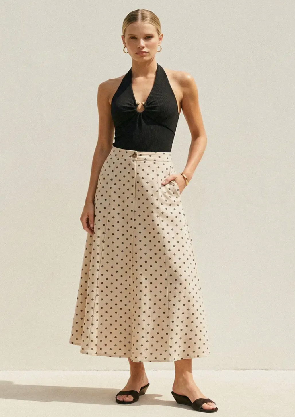 Polka Dot Linen Maxi Skirt