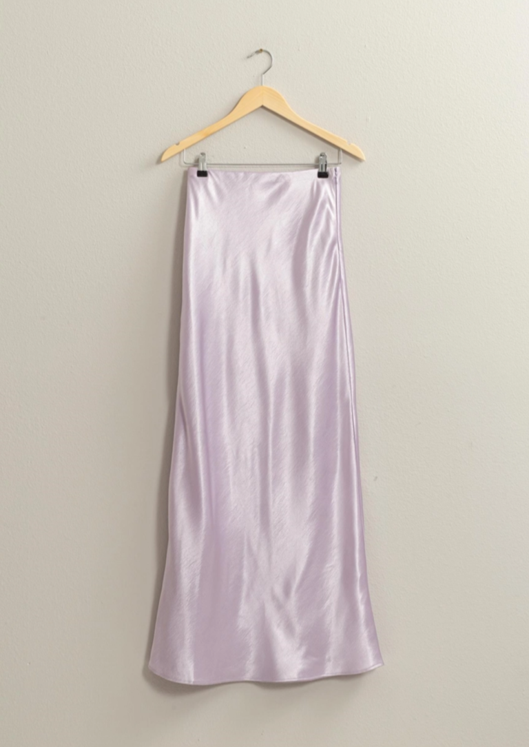 Lavender Satin High Waisted Skirt