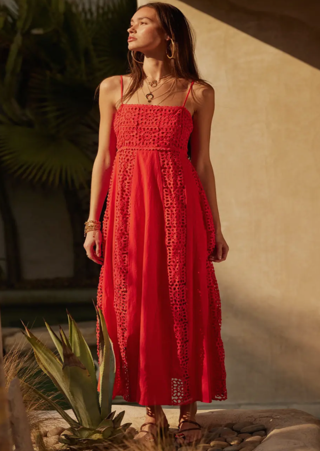Crochet Lace Crepe Panelled Dress