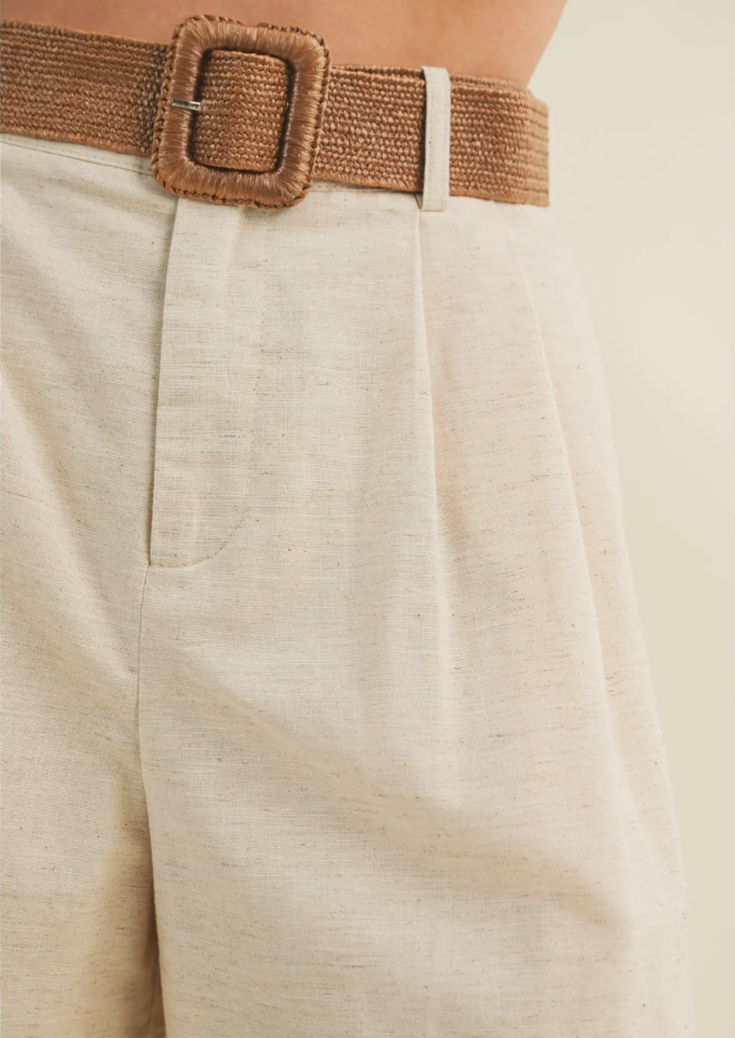 Woven Belt High Rise Pleated Shorts