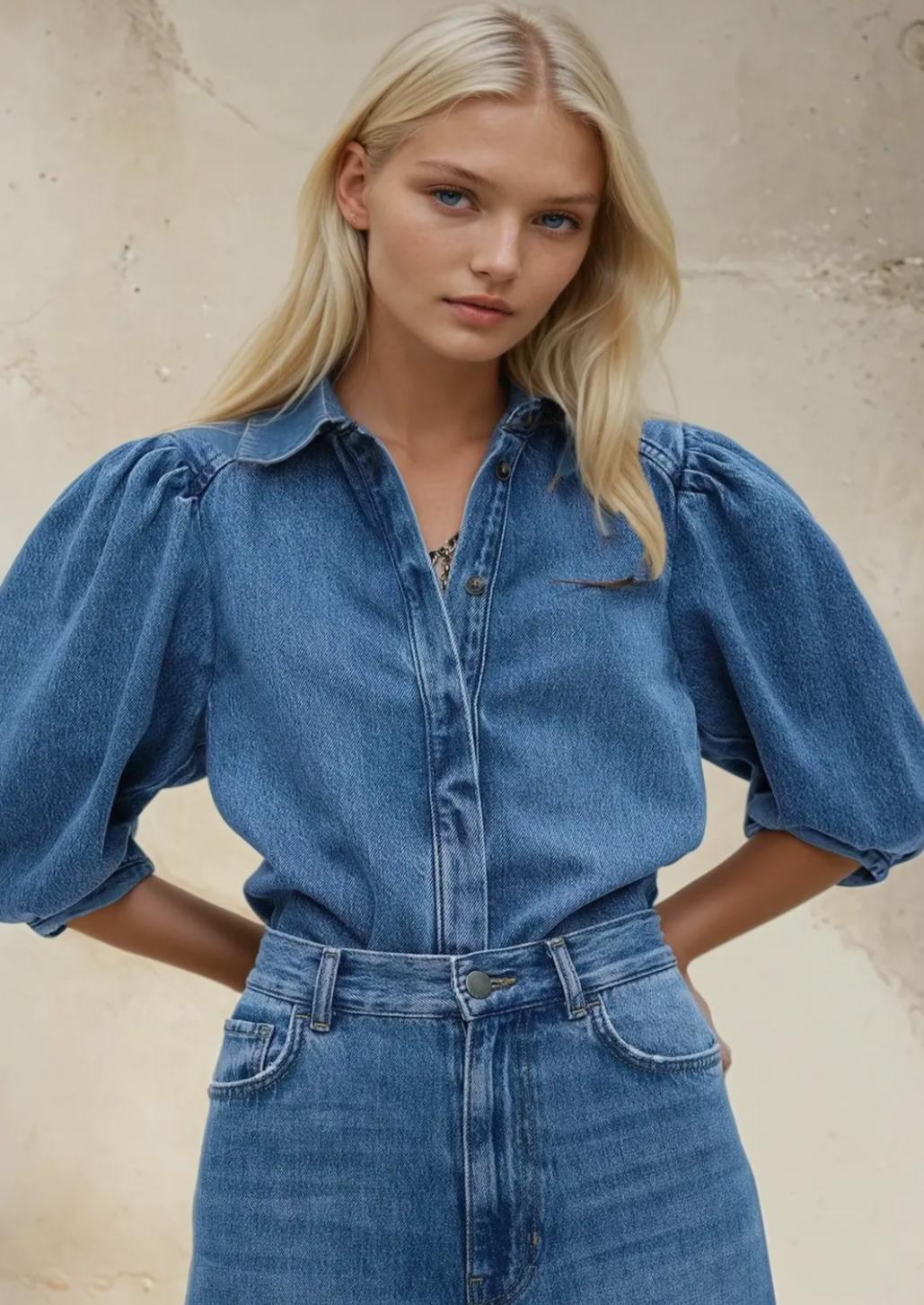 Balloon Sleeve Denim Shirt