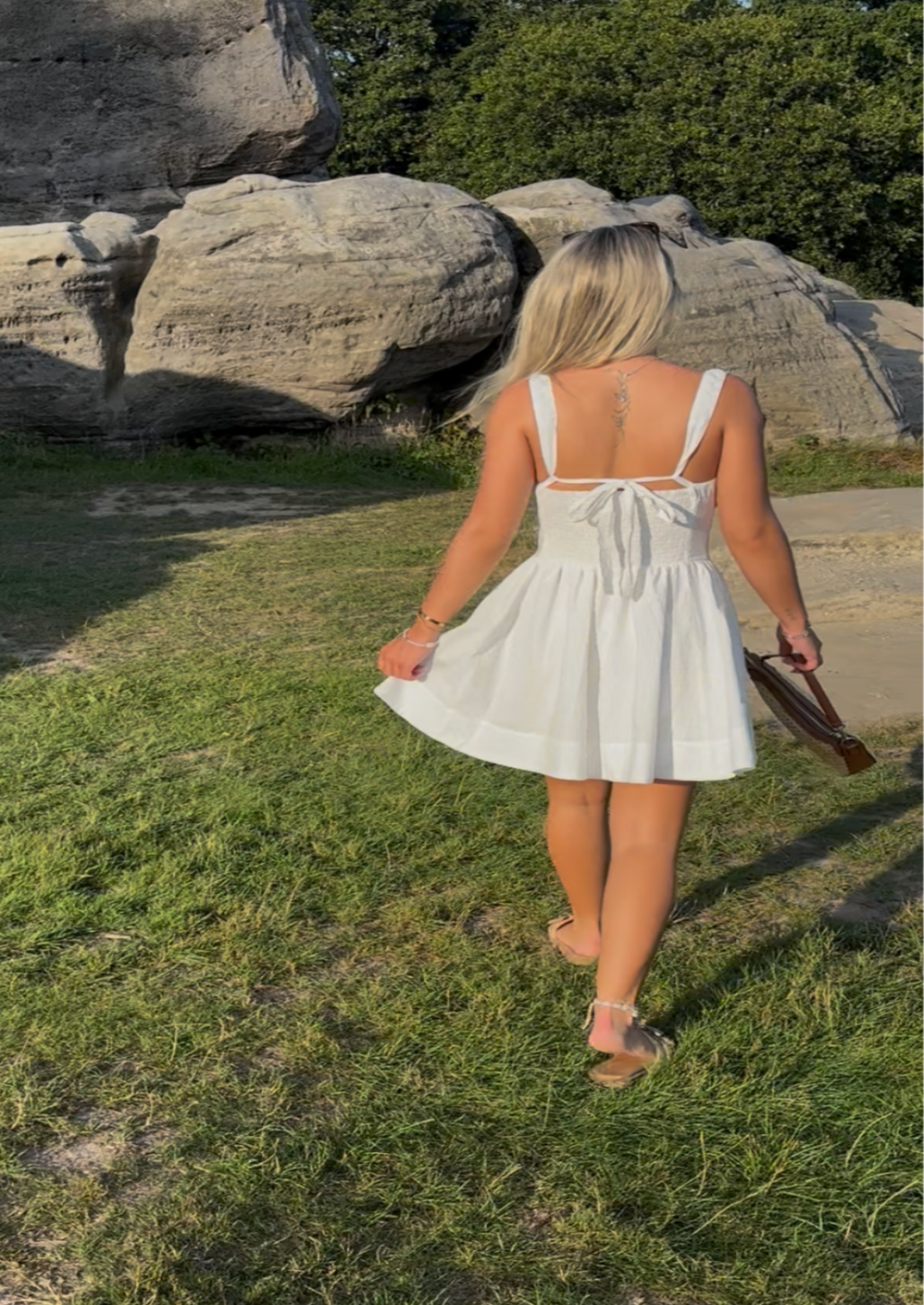 White Flared Tie Back Dress