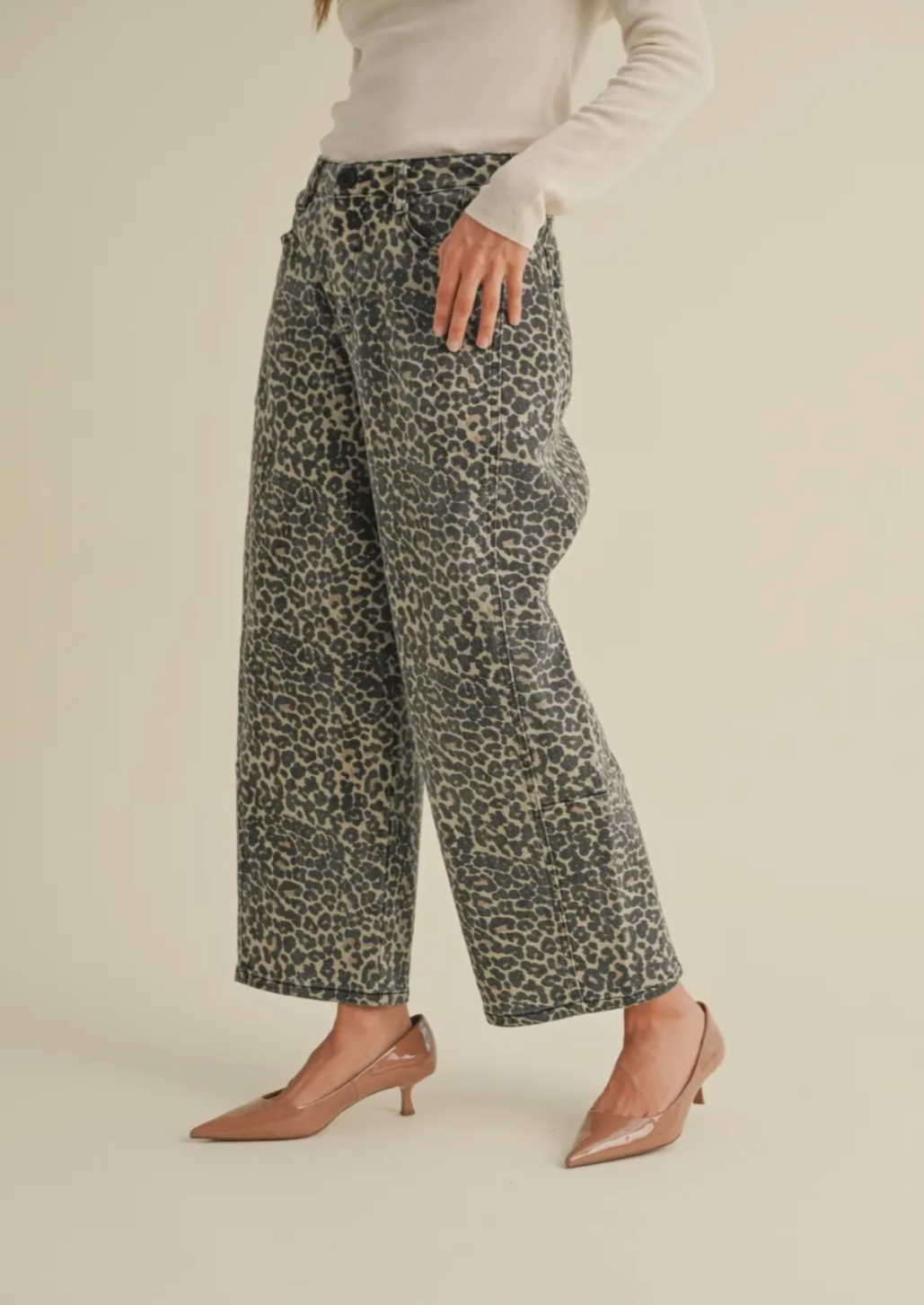 Leopard Print Barrel Jeans