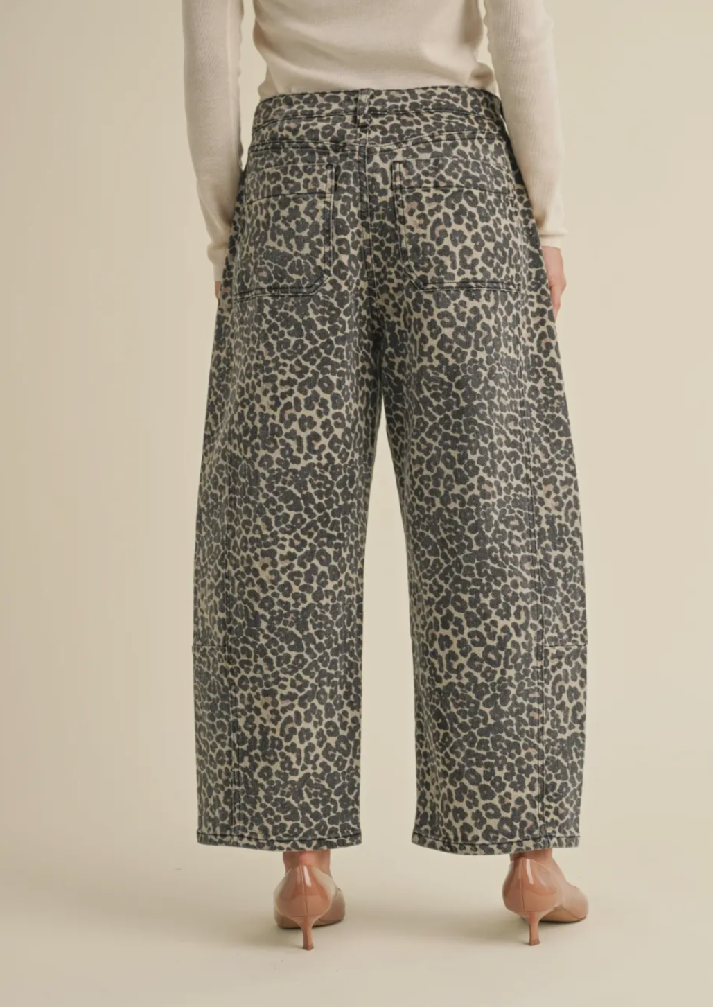 Leopard Print Barrel Jeans