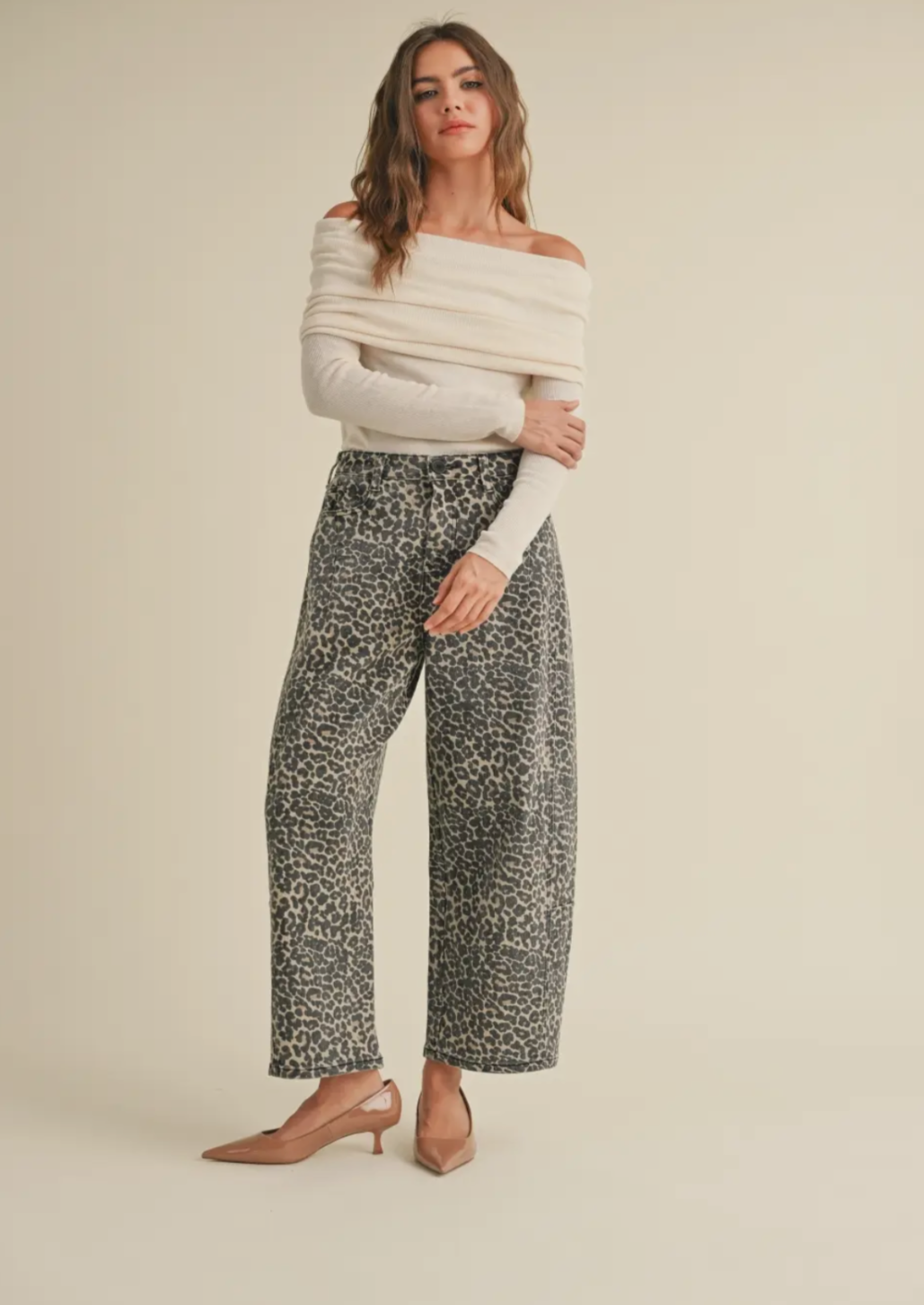 Leopard Print Barrel Jeans