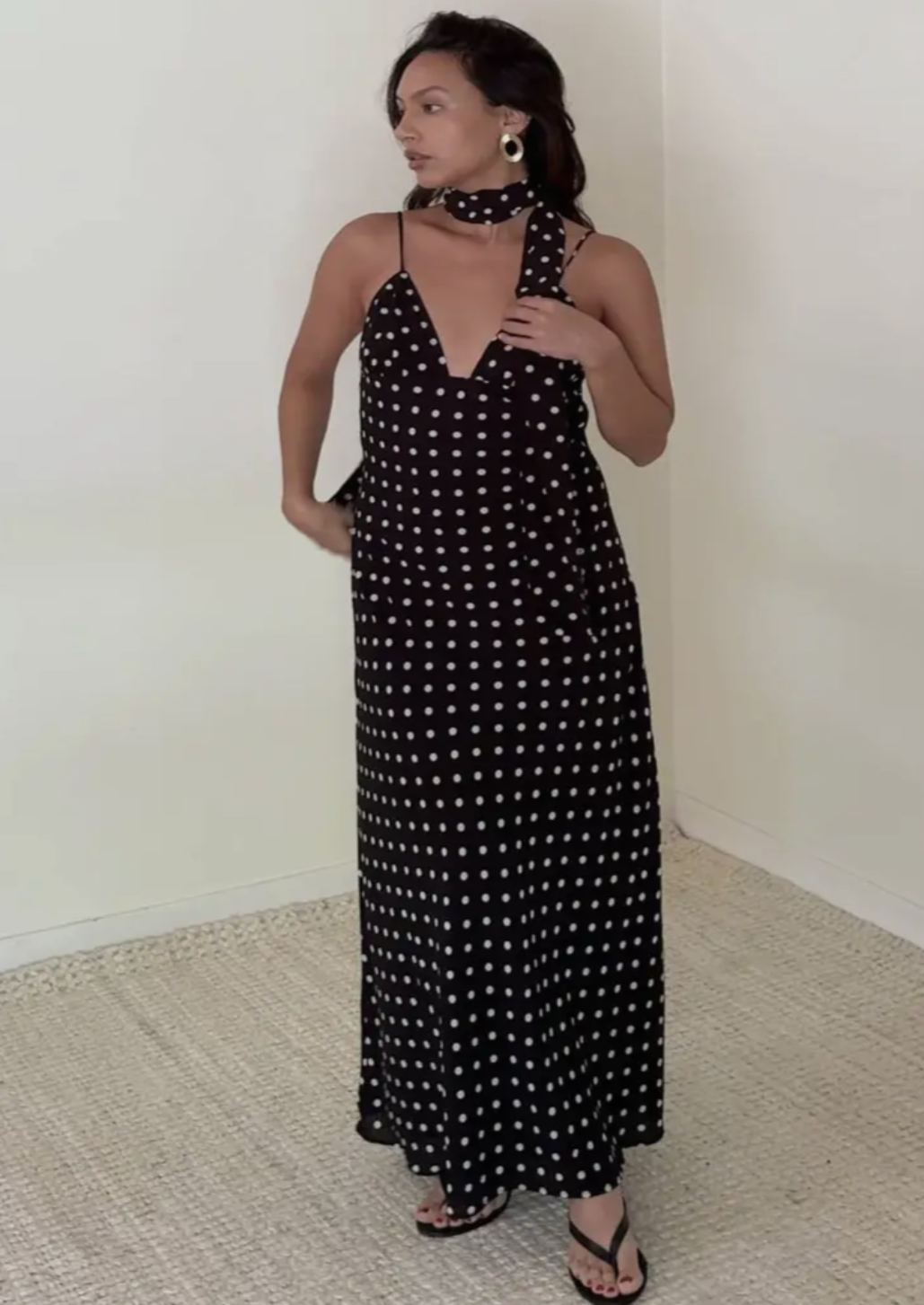 Polka Dot Chiffon Maxi Dress