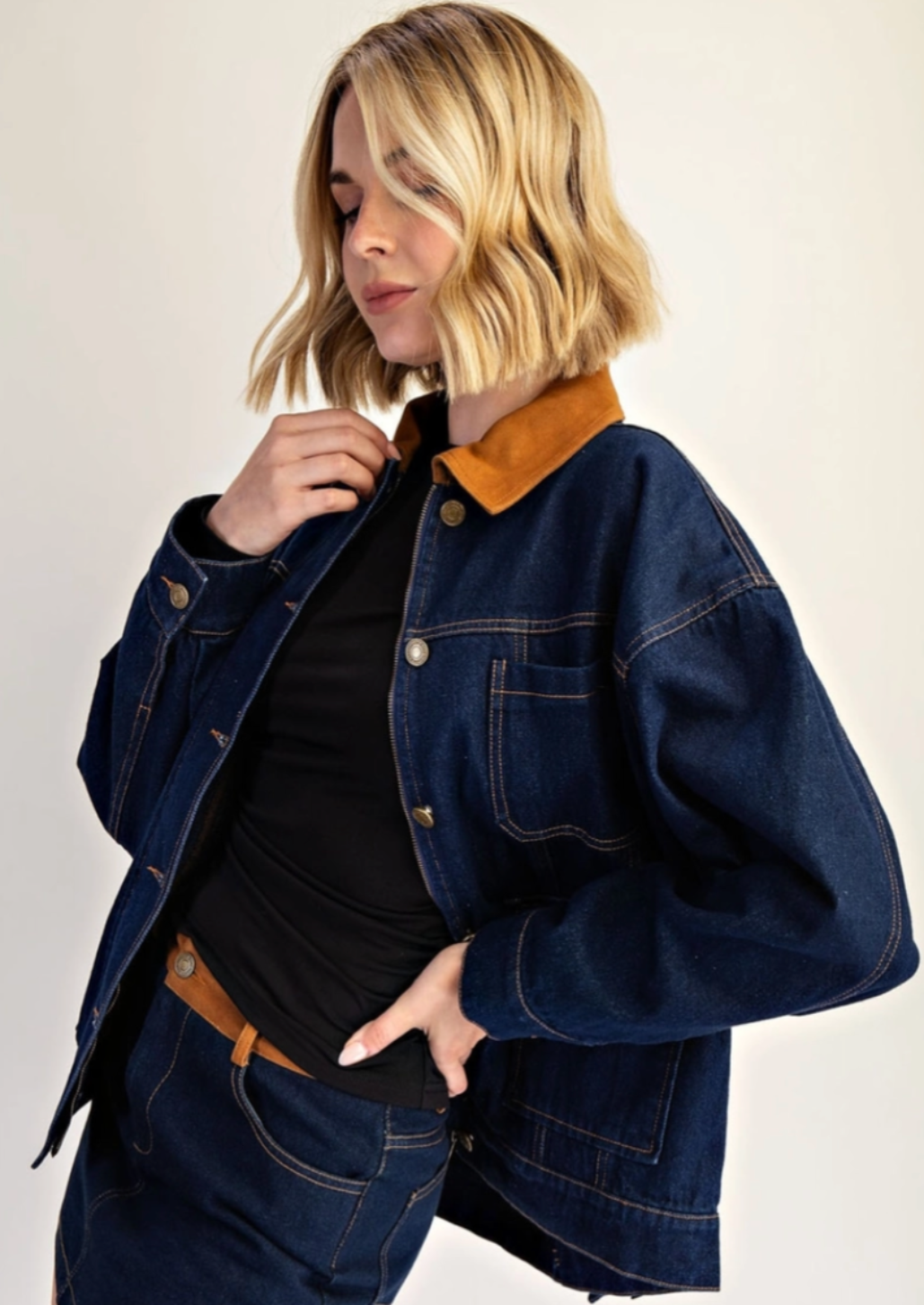Relaxed Denim Jacket With Contrast Collar