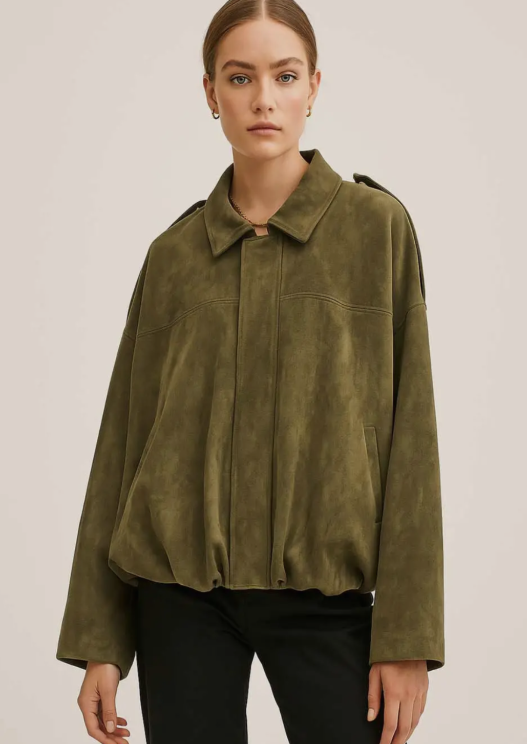 Faux Suede Bomber Jacket