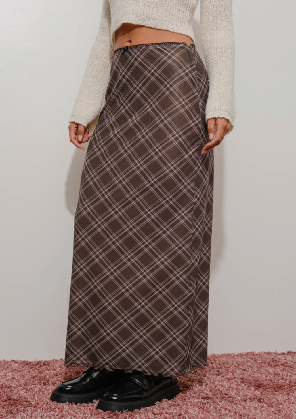 Plaid Mesh Maxi Skirt