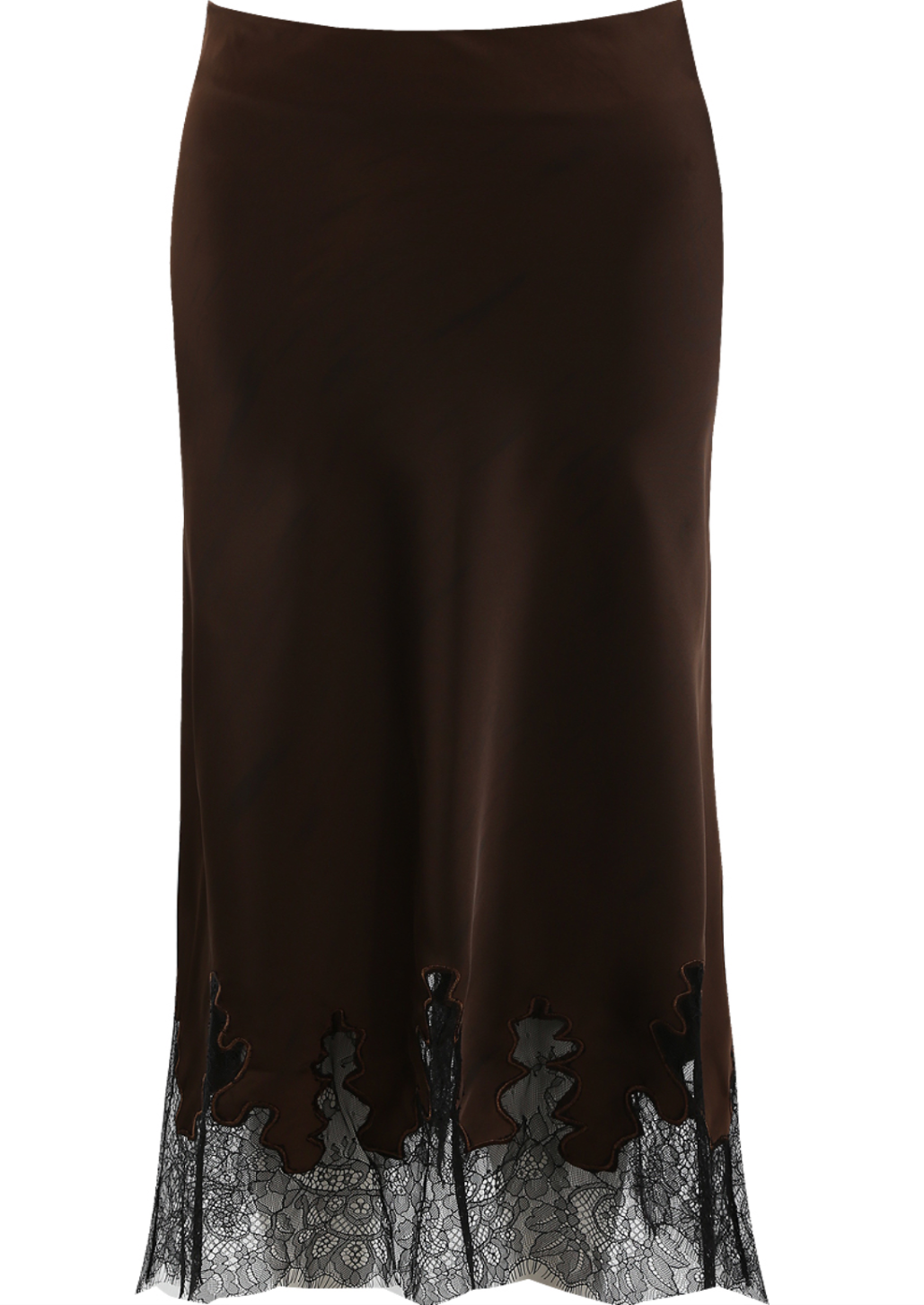 Brown Lace Hem Satin Skirt