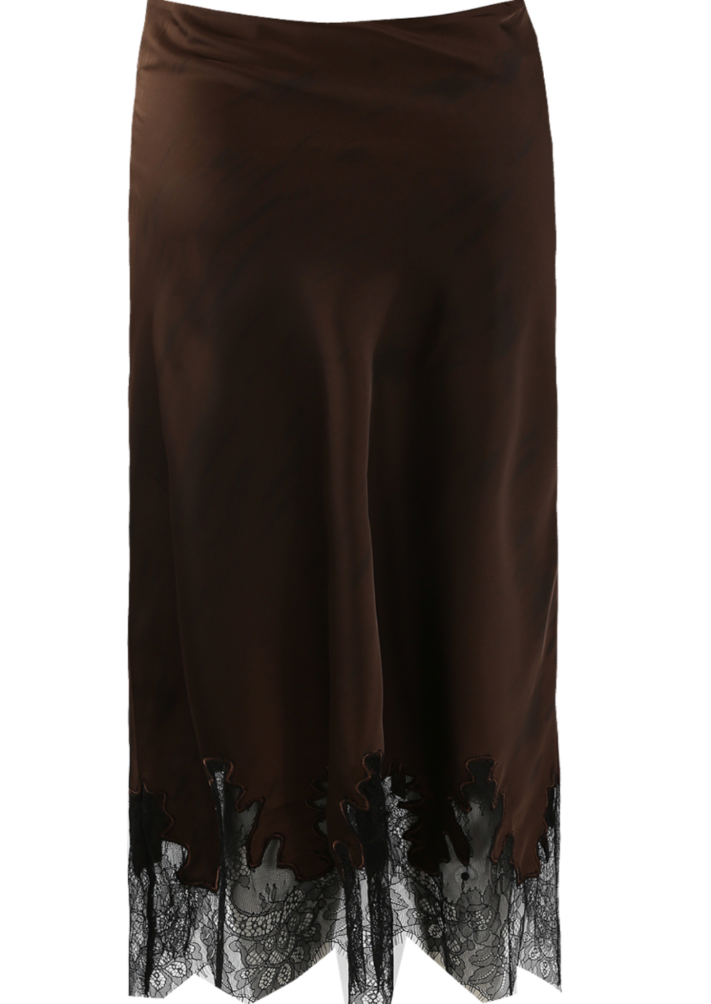 Brown Lace Hem Satin Skirt