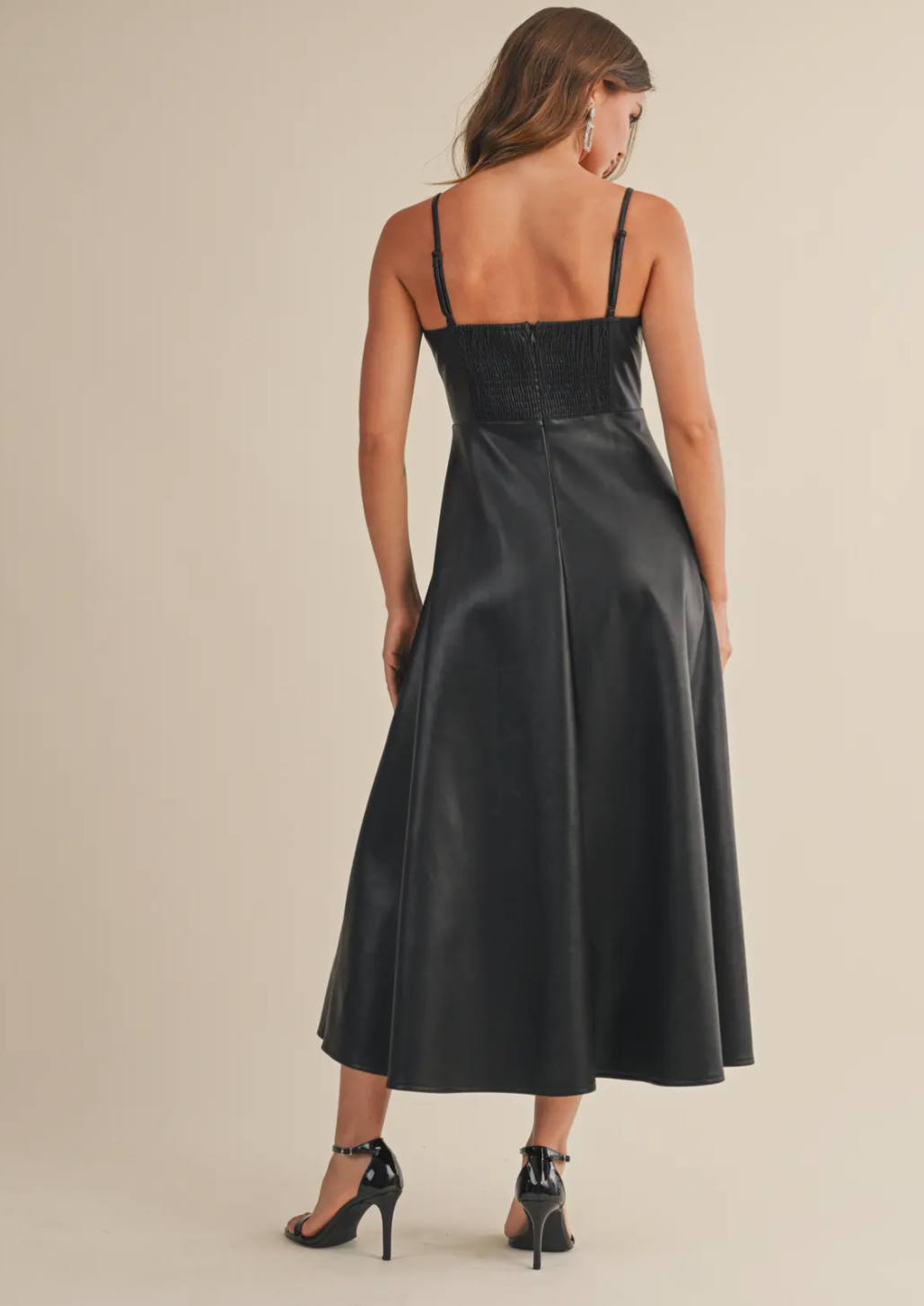 Faux Leather Panelled A Line Dress