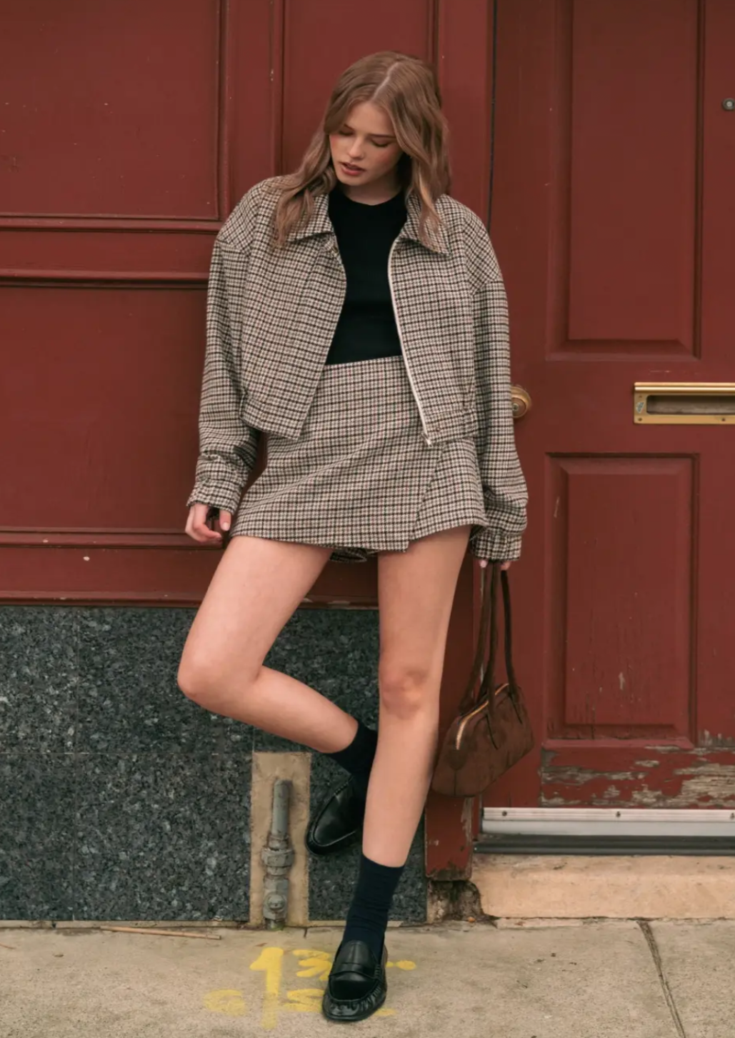 Houndstooth Pattern Bomber Jacket