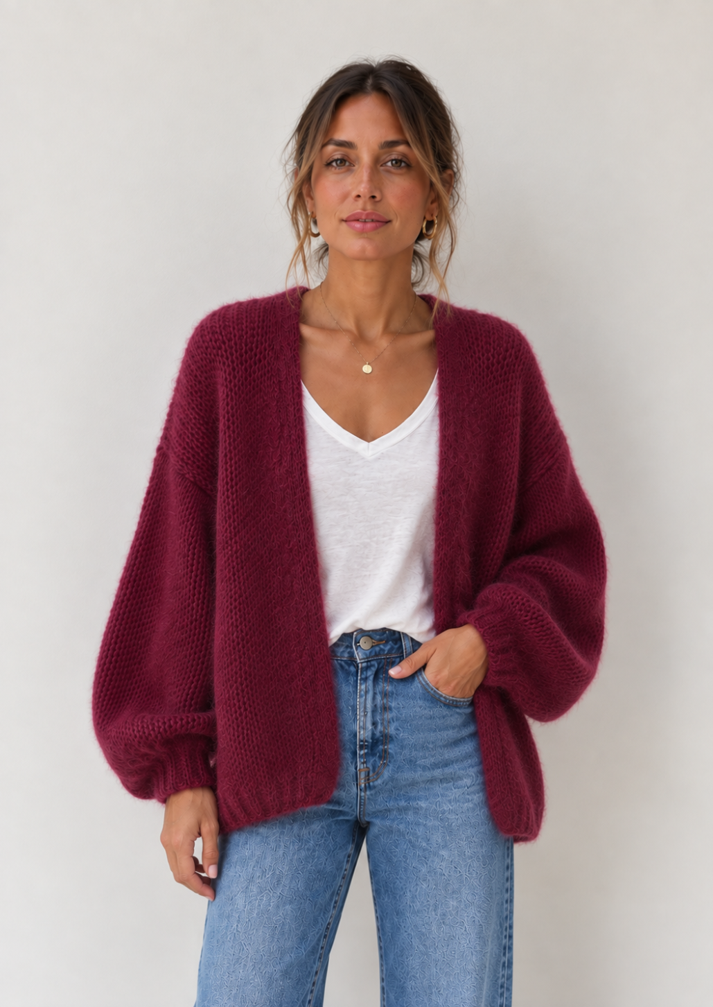 Burgundy Bernadette Oversized Mohair Cardigan
