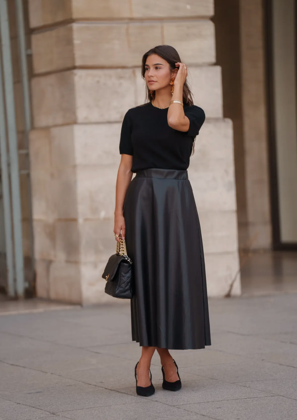 Camile Long Faux Leather Skirt