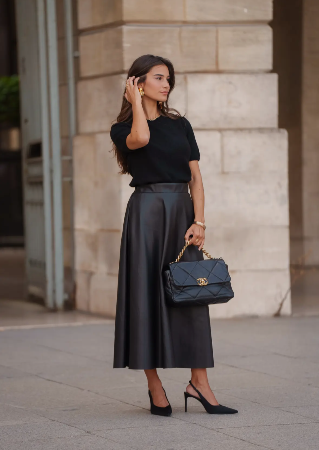 Camile Long Faux Leather Skirt