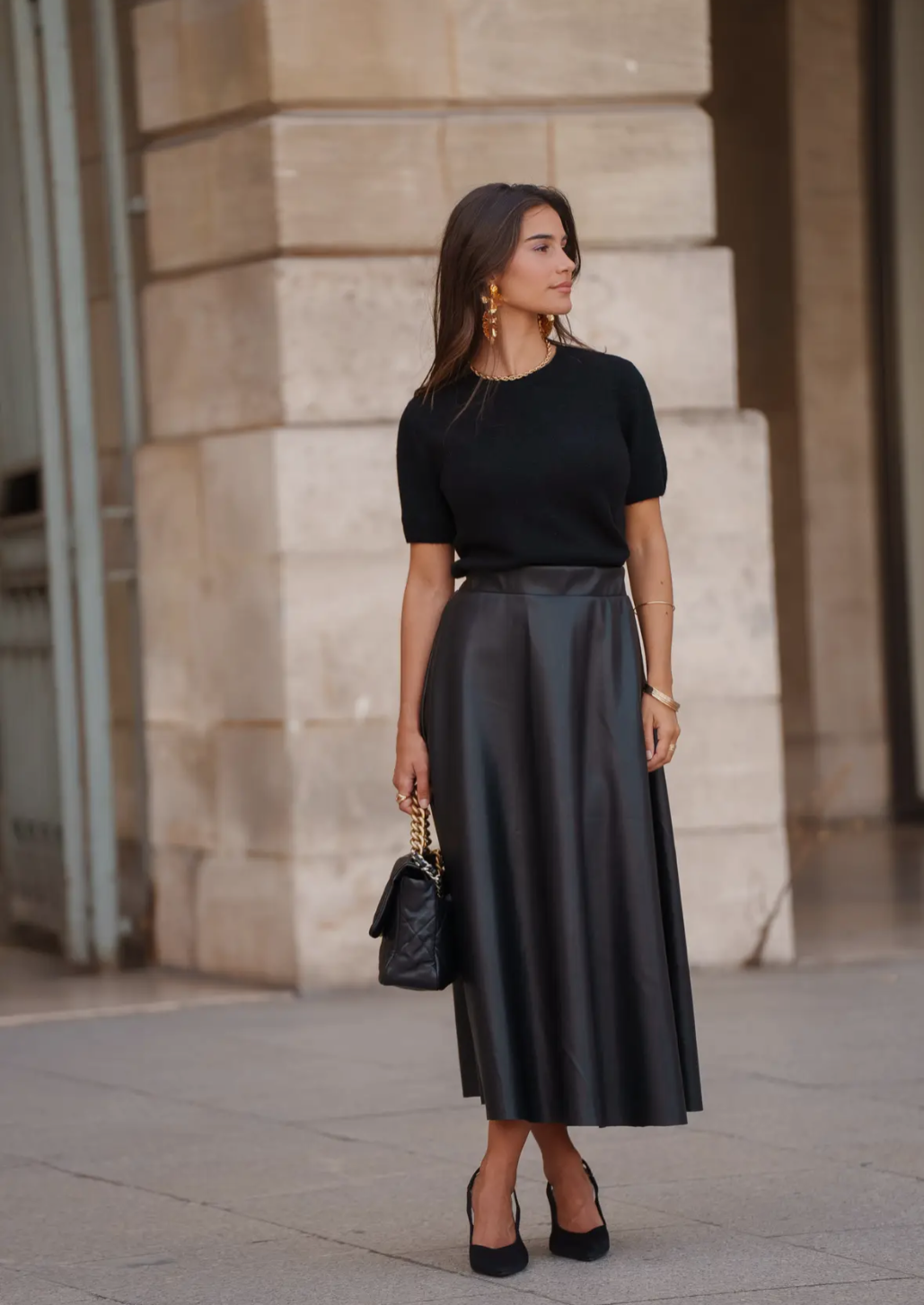 Camile Long Faux Leather Skirt
