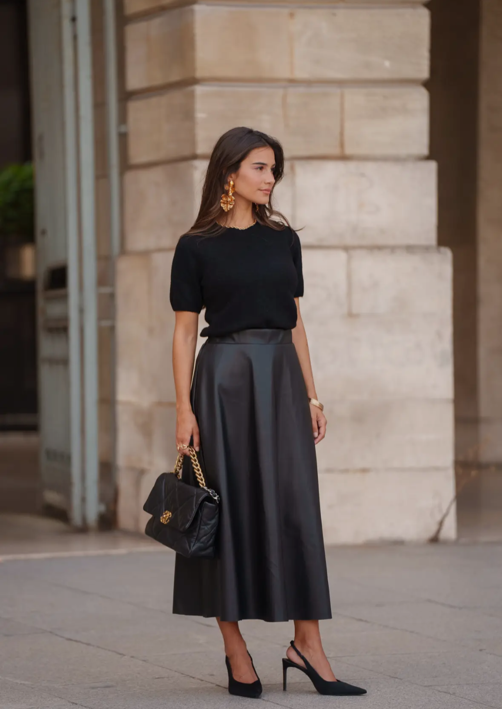 Camile Long Faux Leather Skirt