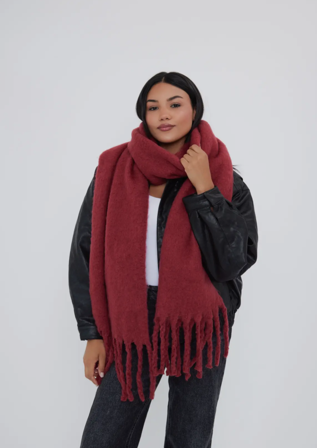 Oversized Chunky Burgundy Scarf