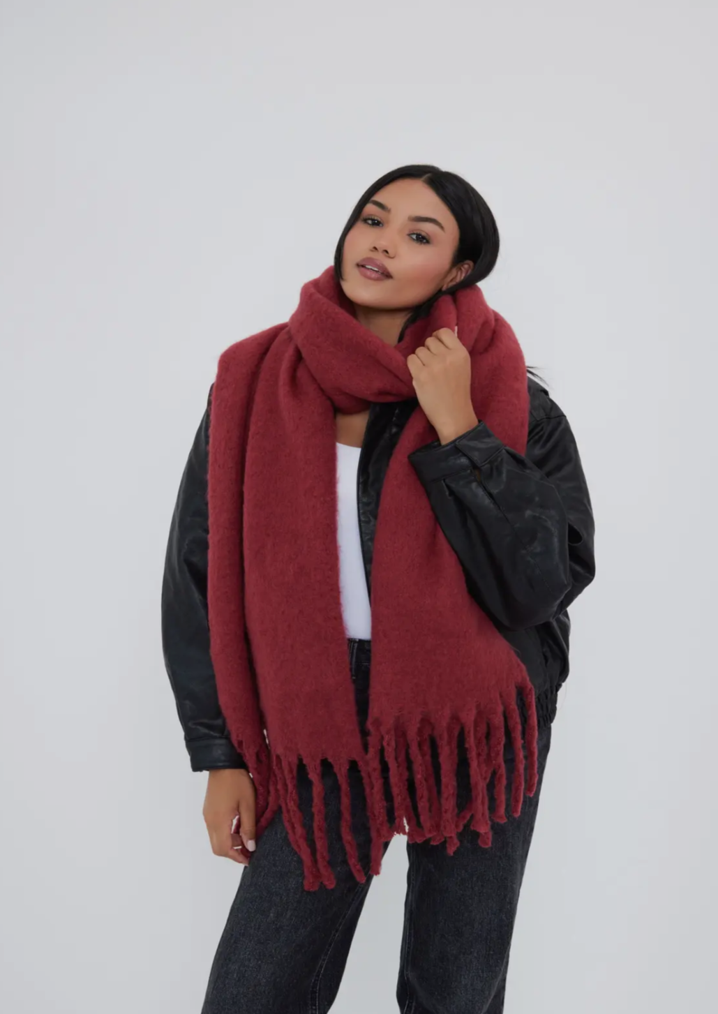 Oversized Chunky Burgundy Scarf