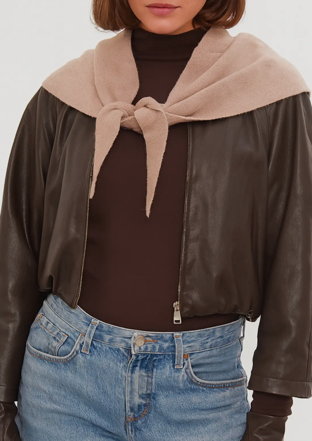 Knitted Triangle Taupe Scarf