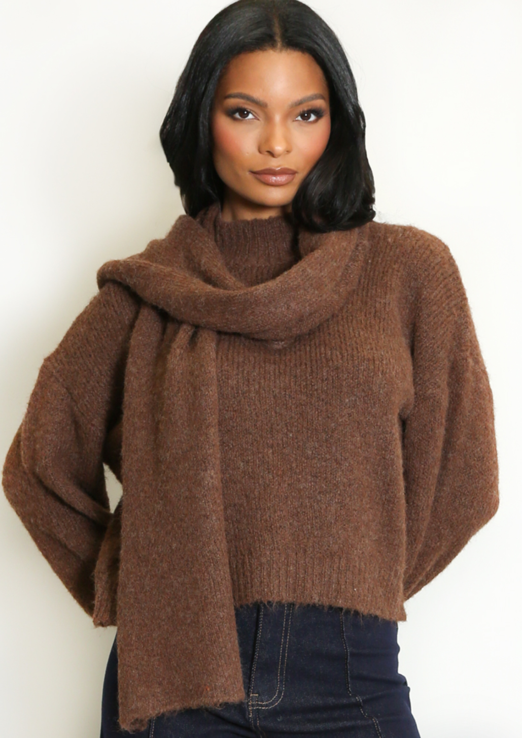 Chocolate Mohair Jumper With Scarf