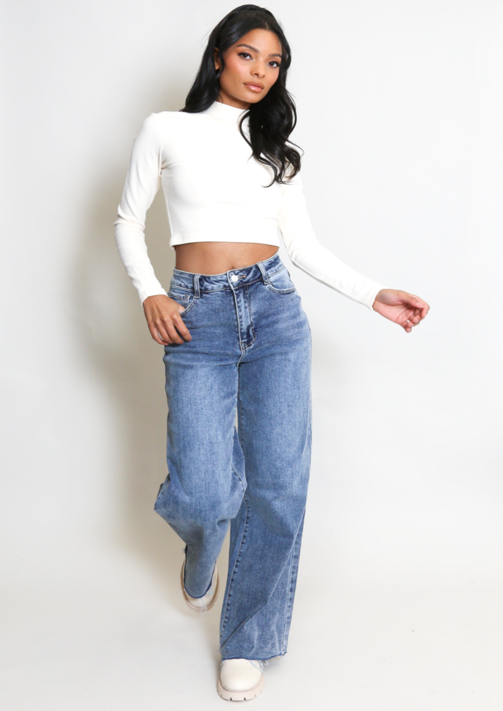 Faded Denim Blue Dad Fit Jeans