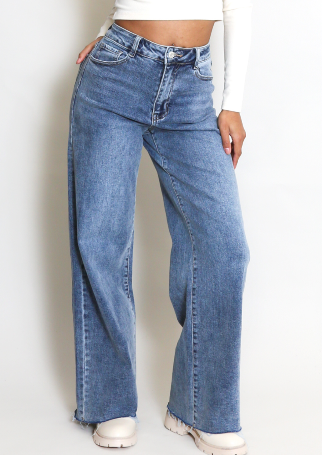 Faded Denim Blue Dad Fit Jeans